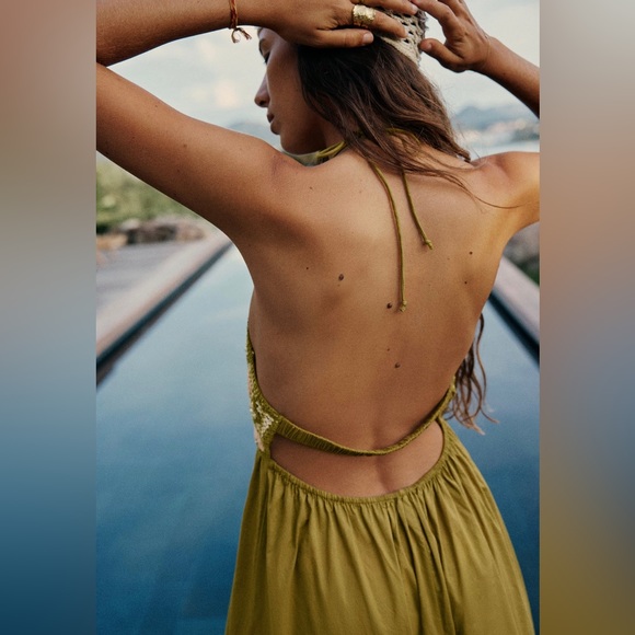 KHAKI BEADED MIDI CROCHET DRESS - Picture 2 of 8